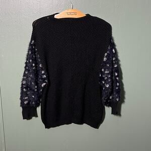 Knitted and Knotted Black Fuzzy Sleeve Sweater Anthropologie Size S